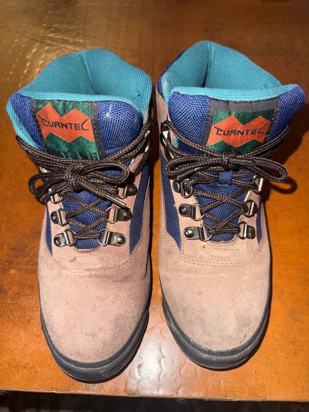 Turntec Trekking Hiking Boots Brown Suede Blue Teal
